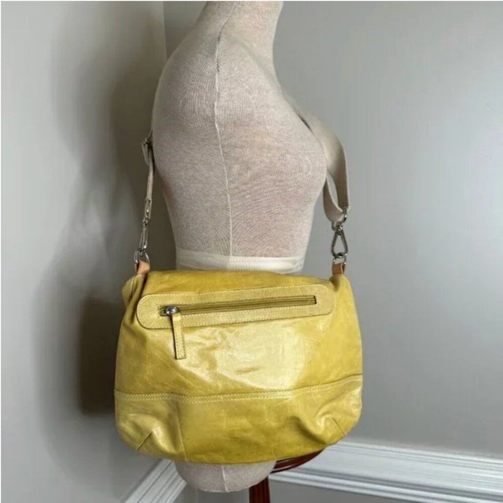 Maurizio Taiuti Yellow Leather with Canvas Crossbody Strap and Leather Handle